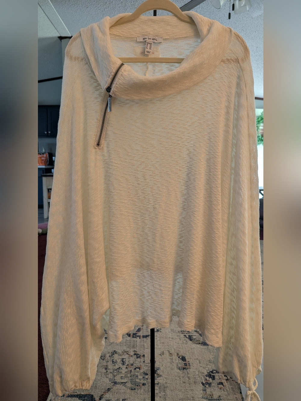 Peace Love World Lightweight Cream Pullover Sweater with Zip Detail
